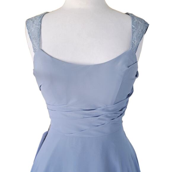 NEW AZAZIE Vina Chiffon Lace A-line Dress Sz 0 Dusty Blue Bridesmaid Knee-length - Picture 9 of 13
